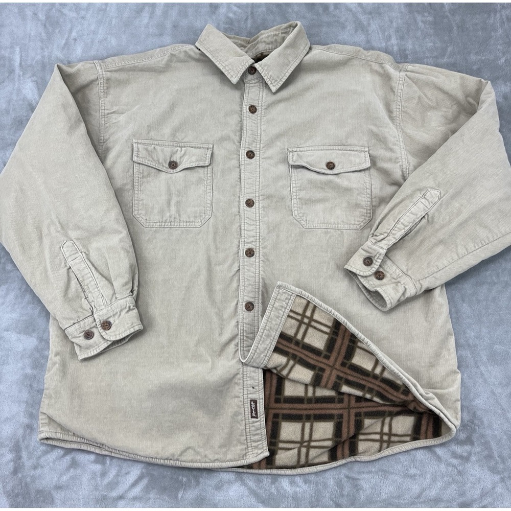 Levis Corduroy Shacket Men 2XL Beige Fleece Sleeve Lined 2 Pocket Shirt Jacket